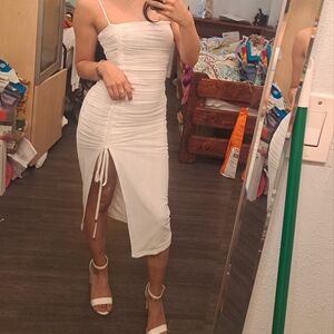 Fashion Nova White Ruched Dress